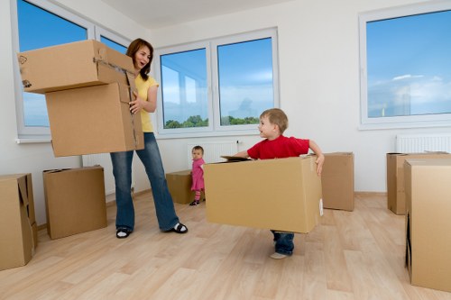 Packed boxes and furniture ready for a local house move in Paddington