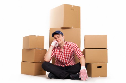 Packed boxes and furniture prepared for a Paddington move